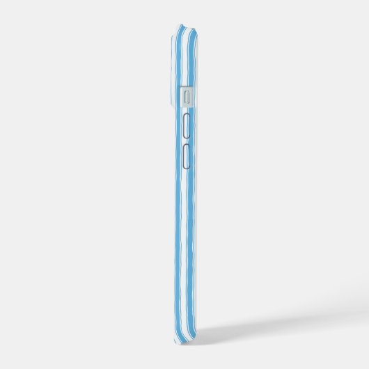 Whimsical Blue White Stripe Preppy Monogram iPhone 15ケース (左側面)