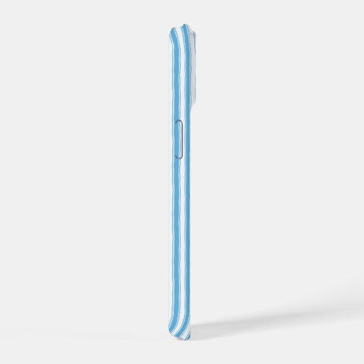 Whimsical Blue White Stripe Preppy Monogram iPhone 15ケース (右側面)