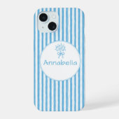 Whimsical Blue White Stripe Preppy Monogram iPhone 15ケース (裏面)