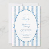 Whimsical Blue White Watercolor Stripe Wedding 招待状 (正面)