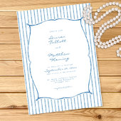 Whimsical Blue White Watercolor Stripe Wedding 招待状
