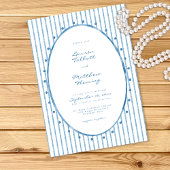 Whimsical Blue White Watercolor Stripe Wedding 招待状