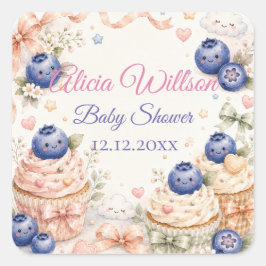 Whimsical Blueberry Baby Shower スクエアシール