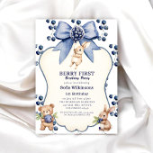Whimsical Blueberry Bunny Bear First Birthday 招待状