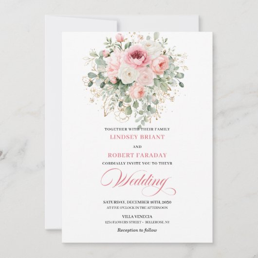 Whimsical Blush Floral Boho Wedding Invitation 招待状 (正面)