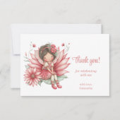 Whimsical Blush Pink Fairy Flowers 4th Birthday  サンキューカード (正面)