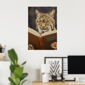 Whimsical Bobcat Reading Book Art Print - Literary ポスター (ホームオフィス)