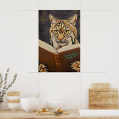Whimsical Bobcat Reading Book Art Print - Literary ポスター (キッチン)
