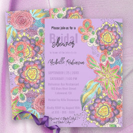 whimsical Bohemian colorful flower wedding pre-pa 招待状