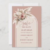 Whimsical Boho Arch Dusty Pink Floral Save Date 招待状 (正面)