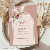 Whimsical Boho Arch Dusty Pink Floral Save Date 招待状