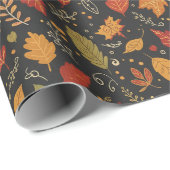 Whimsical Boho Autumn Leaves on Black ラッピングペーパー (ロールコーナー)