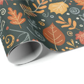 Whimsical Boho Autumn Leaves on Black ラッピングペーパー (ロールコーナー)