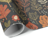 Whimsical Boho Autumn Leaves on Black ラッピングペーパー (ロールコーナー)