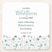 Whimsical Boho Color Wildflower 1st Birthday Party スクエアペーパーコースター (正面)