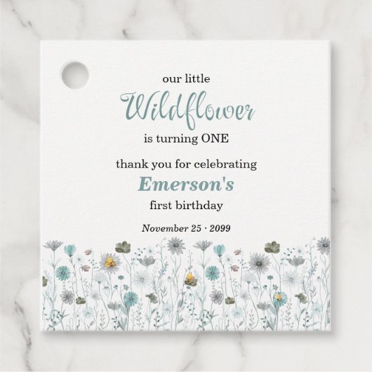 Whimsical Boho Color Wildflower 1st Birthday Party フェイバータグ (正面)