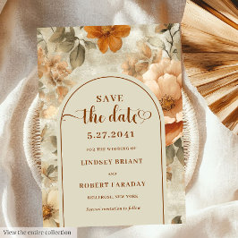 Whimsical Boho Earthy Ivory Olive Save The Date 招待状