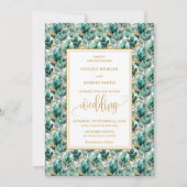 Whimsical Boho Forest Green Gold Greenery Wedding 招待状 (正面)