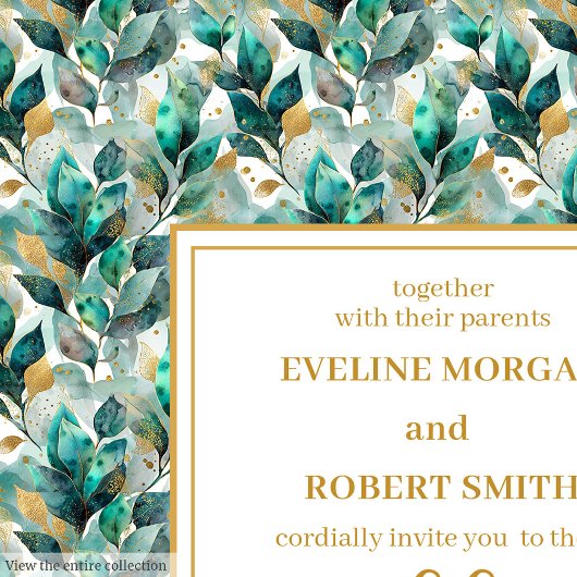 Whimsical Boho Forest Green Gold Greenery Wedding 招待状