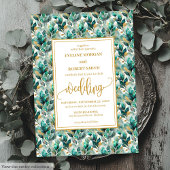 Whimsical Boho Forest Green Gold Greenery Wedding 招待状