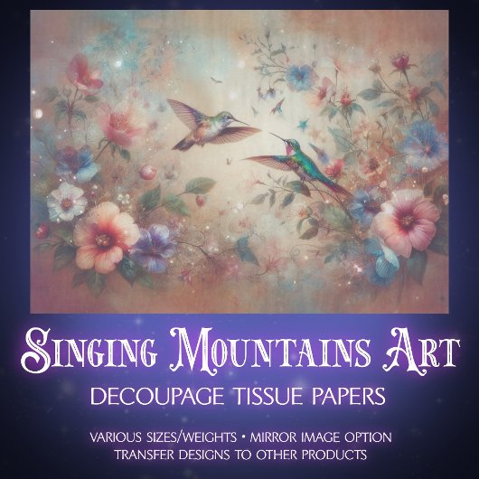 Whimsical Boho Hummingbirds & Flowers Decoupage 薄葉紙