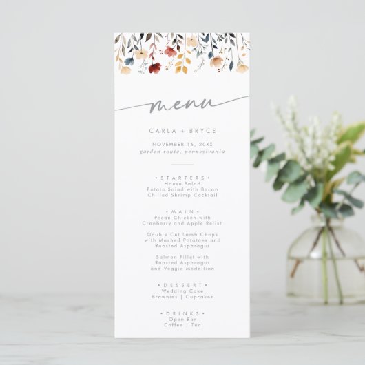 Whimsical Boho Multicolor Wildflower Wedding メニュー (スタンド正面)