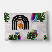 Whimsical Boho Owl & Tropical Monstera Leaf アクセサリーポーチ (裏面)