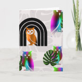 Whimsical Boho Owl & Tropical Monstera Leaf カード (正面)
