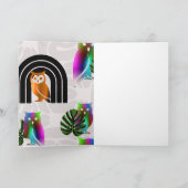 Whimsical Boho Owl & Tropical Monstera Leaf カード (内部)