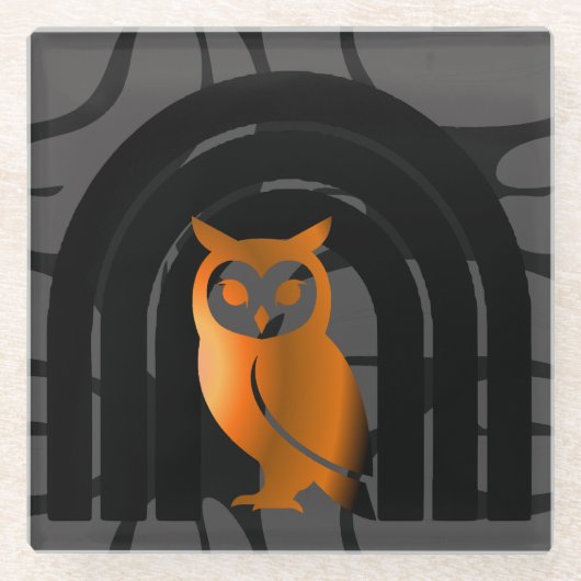 Whimsical Boho Owl & Tropical Monstera Leaf ガラスコースター (正面)