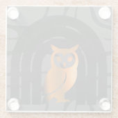 Whimsical Boho Owl & Tropical Monstera Leaf ガラスコースター (裏面)