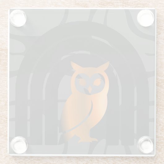 Whimsical Boho Owl & Tropical Monstera Leaf ガラスコースター (裏面)