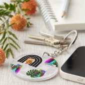 Whimsical Boho Owl & Tropical Monstera Leaf キーホルダー (正面右)