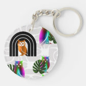 Whimsical Boho Owl & Tropical Monstera Leaf キーホルダー (裏面)