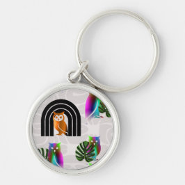 Whimsical Boho Owl & Tropical Monstera Leaf キーホルダー