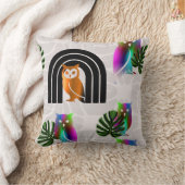 Whimsical Boho Owl & Tropical Monstera Leaf クッション (ブランケット)