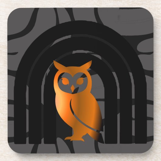 Whimsical Boho Owl & Tropical Monstera Leaf コースター (正面)