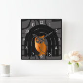 Whimsical Boho Owl & Tropical Monstera Leaf スクエア壁時計 (ホーム)