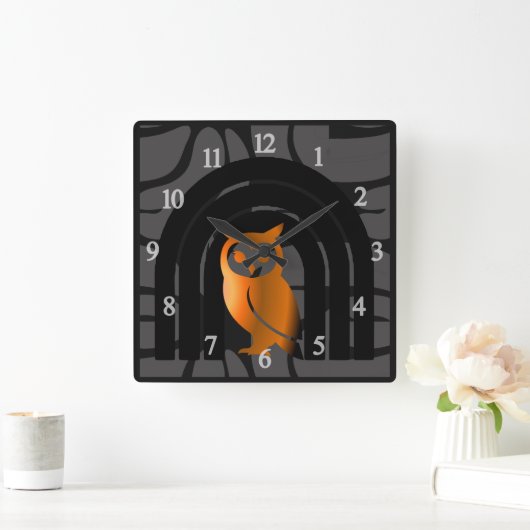 Whimsical Boho Owl & Tropical Monstera Leaf スクエア壁時計 (ホーム)