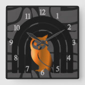 Whimsical Boho Owl & Tropical Monstera Leaf スクエア壁時計 (正面)