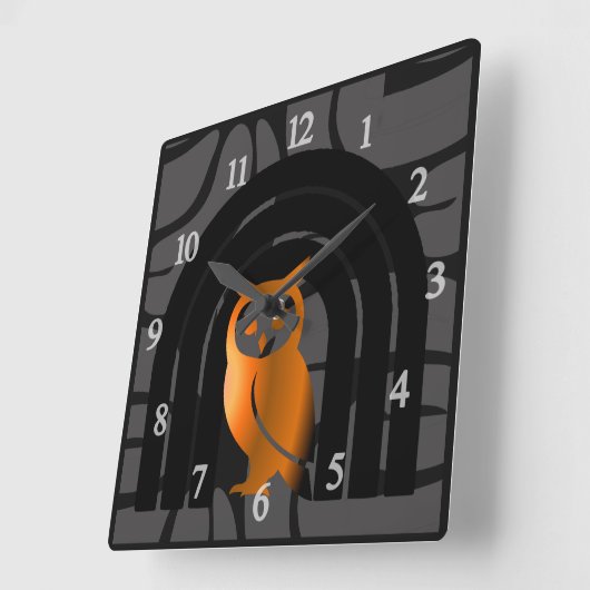 Whimsical Boho Owl & Tropical Monstera Leaf スクエア壁時計 (傾斜)