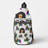 Whimsical Boho Owl & Tropical Monstera Leaf スリングバッグ (正面)