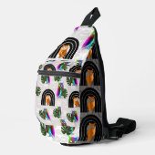 Whimsical Boho Owl & Tropical Monstera Leaf スリングバッグ (右コーナー)