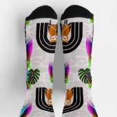 Whimsical Boho Owl & Tropical Monstera Leaf ソックス (上部)