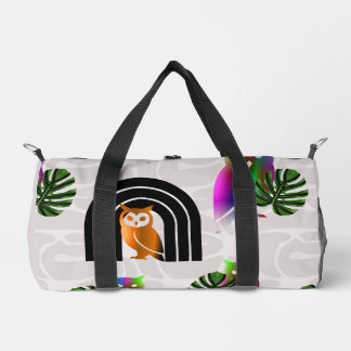 Whimsical Boho Owl & Tropical Monstera Leaf ダッフルバッグ