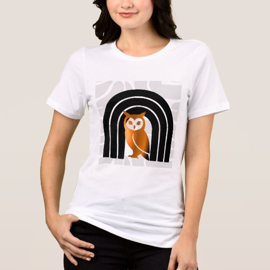 Whimsical Boho Owl & Tropical Monstera Leaf トライブレンドTシャツ (正面)