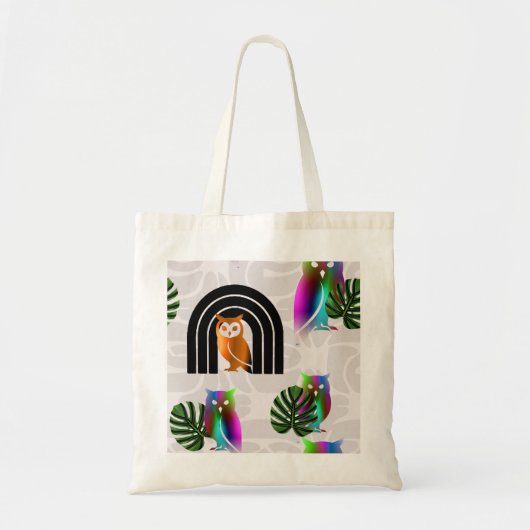 Whimsical Boho Owl & Tropical Monstera Leaf トートバッグ (正面)