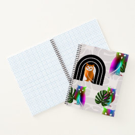 Whimsical Boho Owl & Tropical Monstera Leaf ノートブック