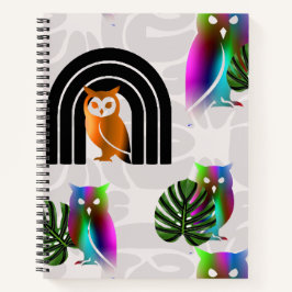 Whimsical Boho Owl & Tropical Monstera Leaf ノートブック