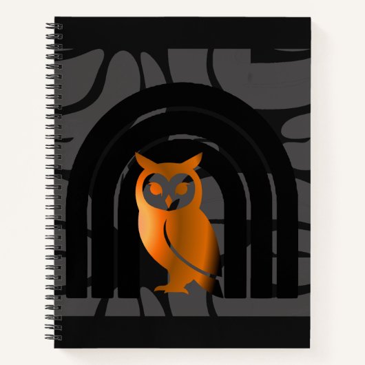 Whimsical Boho Owl & Tropical Monstera Leaf ノートブック (正面)